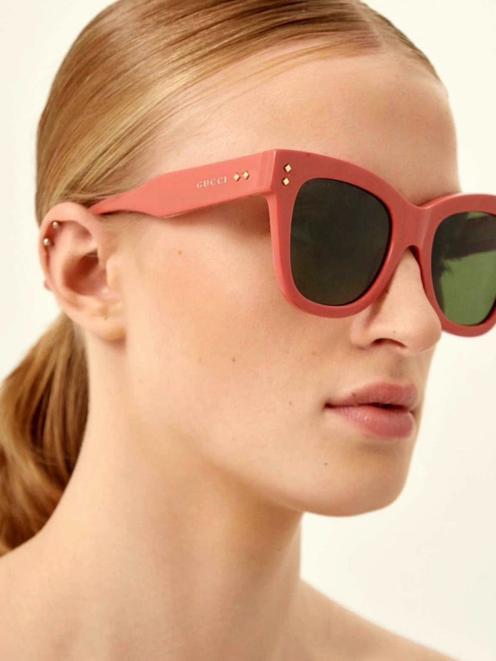 Gucci Matte Coral Pink Cat-Eye Sunglasses with Gold Accents